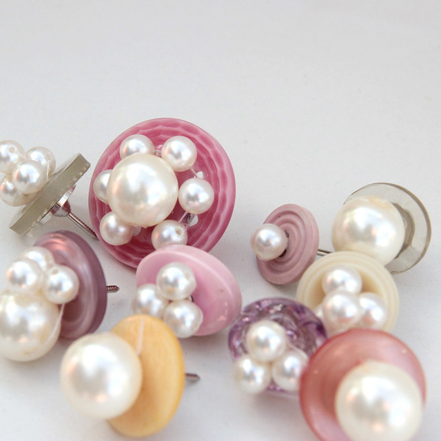 Button and Pearl Push Pins, Simple and chic, hand sewn pear…